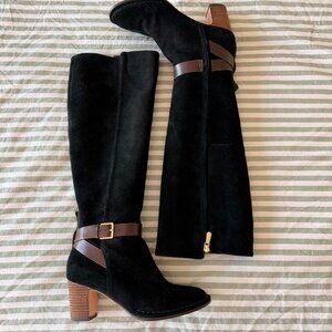Black Suede Knee High Boots 779 C